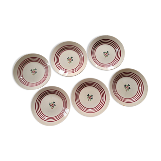 Gien soup plates with red border and flower pattern
