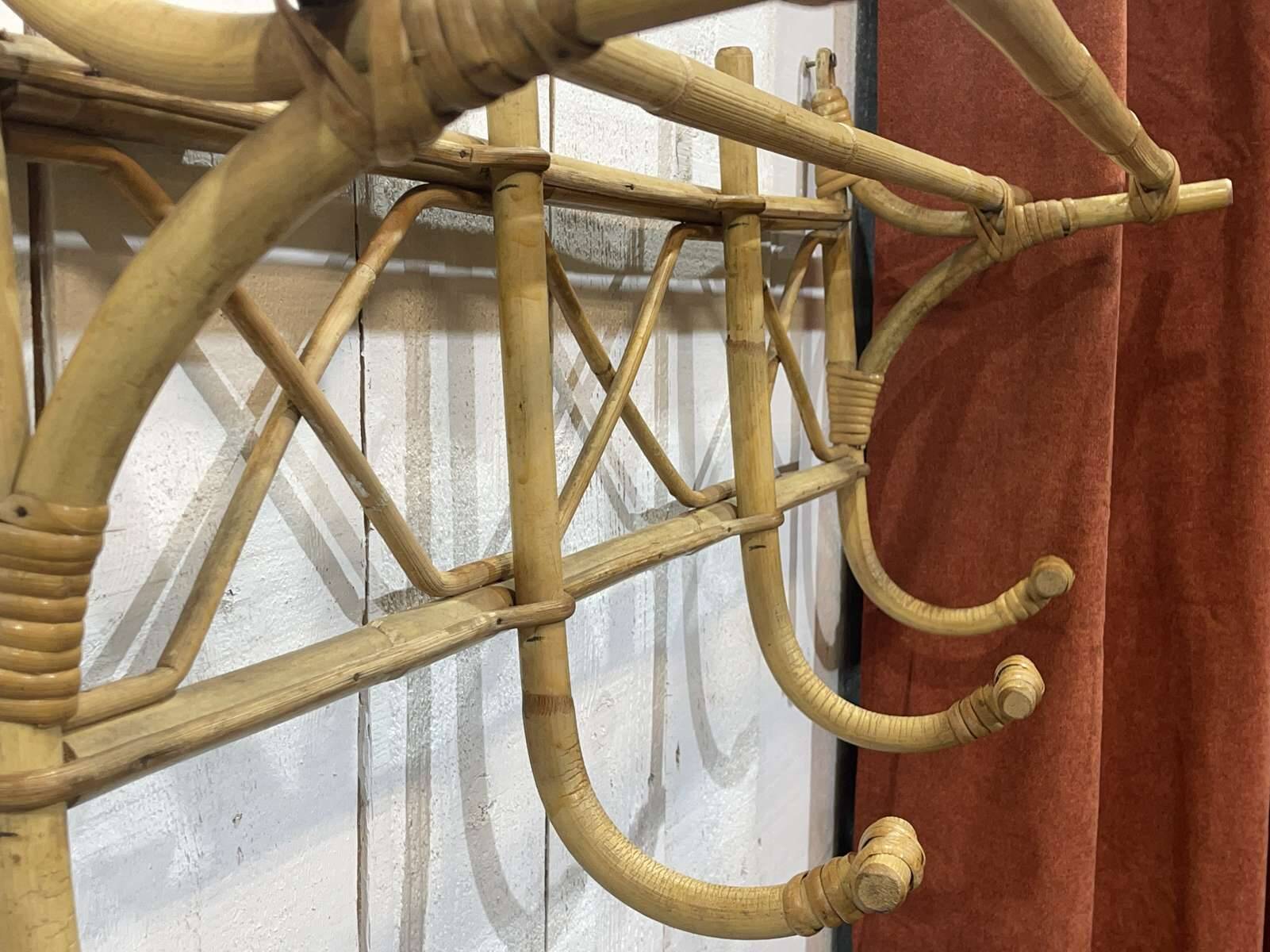 1960s rattan wall coat rack