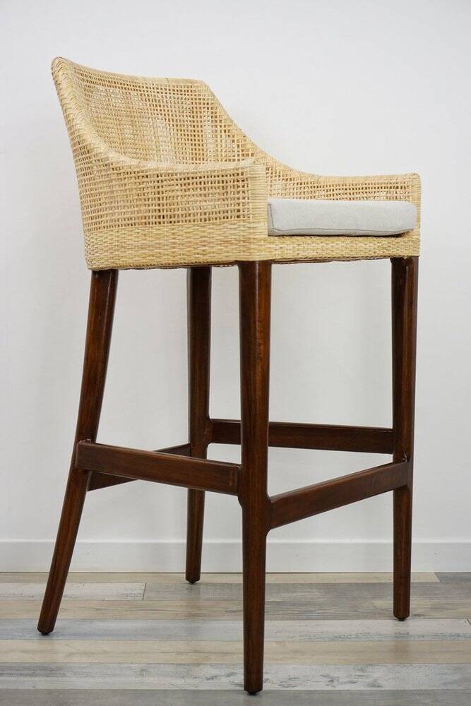 Wooden and rattan bar stool, France
