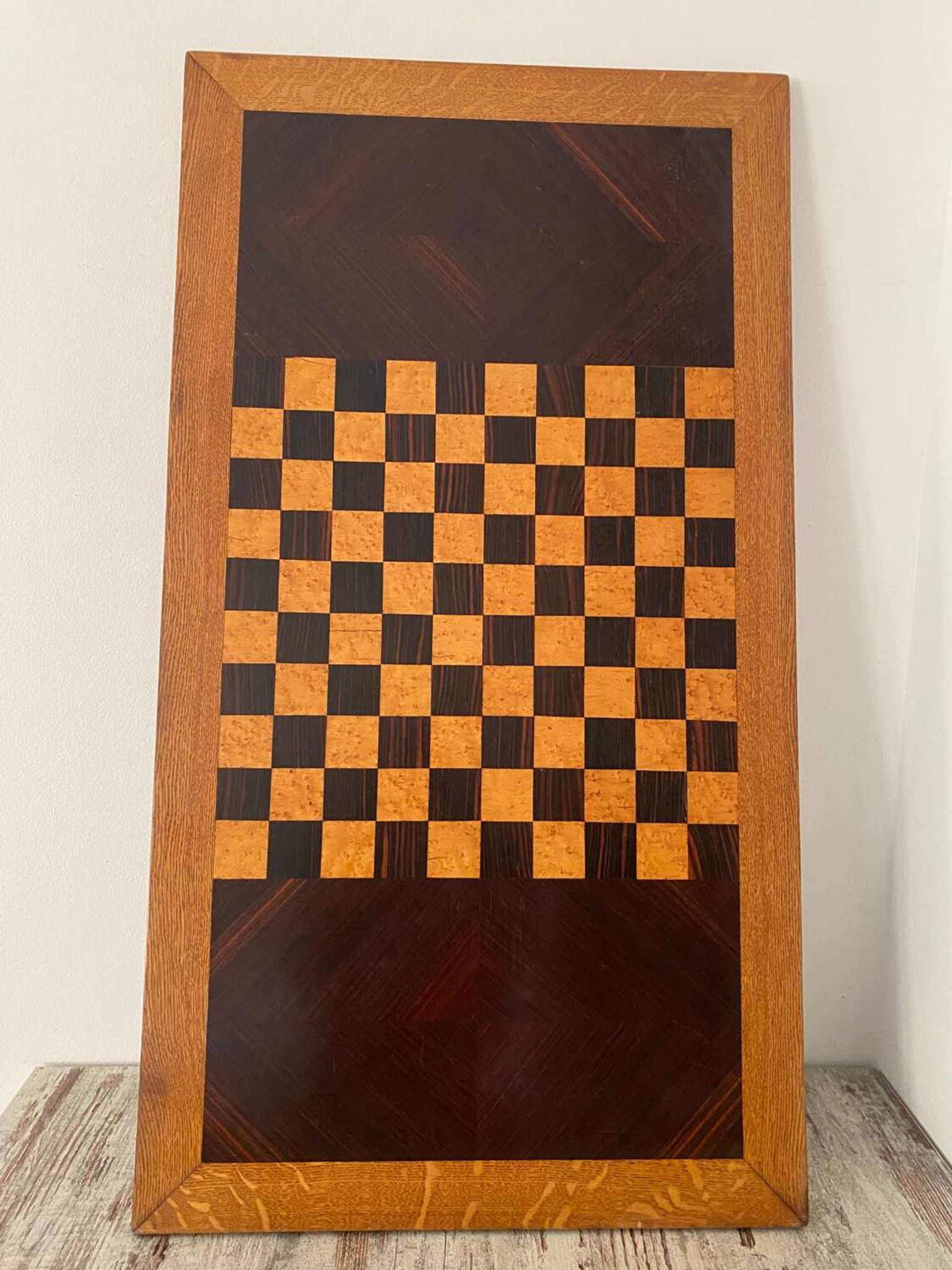 Grand plateau vintage de jeu de dame en bois