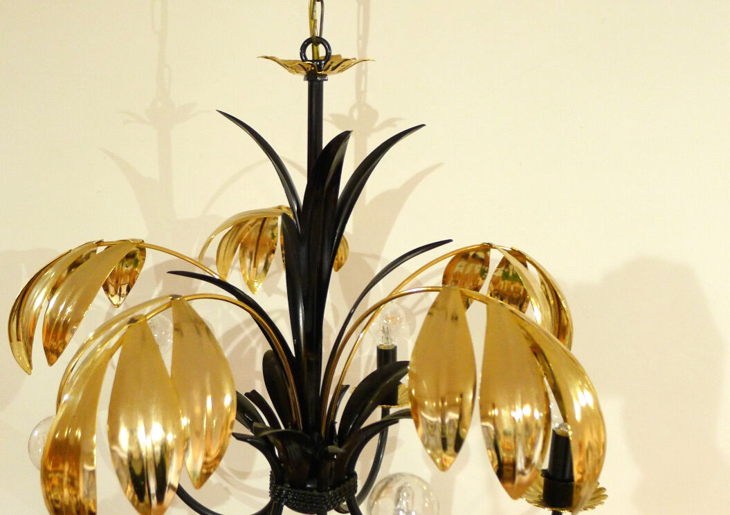 Chandelier 5 branches and palm leaves gold