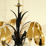 Chandelier 5 branches and palm leaves gold