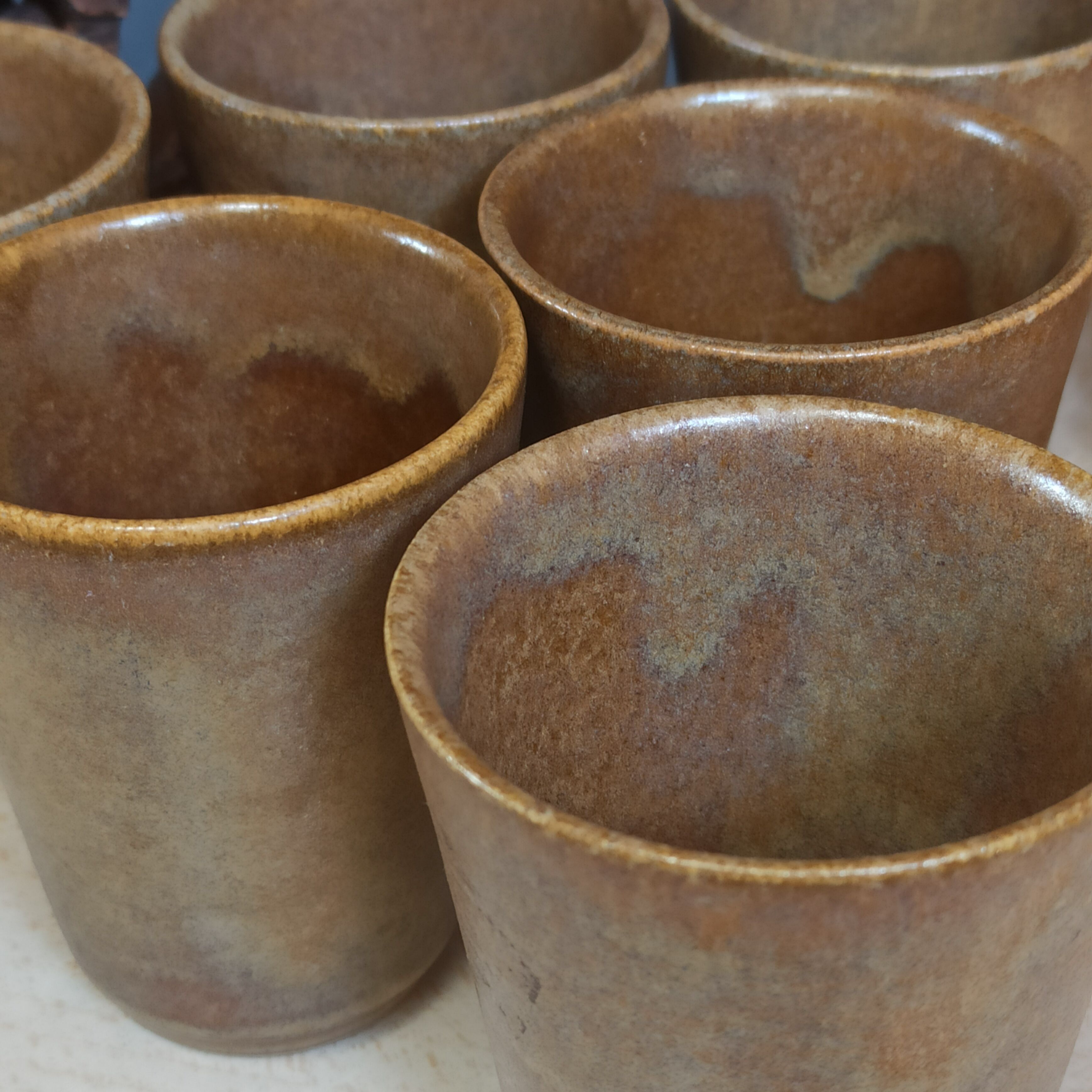 6 Cups cups in vintage Digoin sandstone