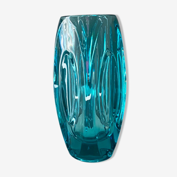 Sklo Union Vase, Rudolf Schrötter, Rosice Bullit Lens, Turquoise, Vintage Interior