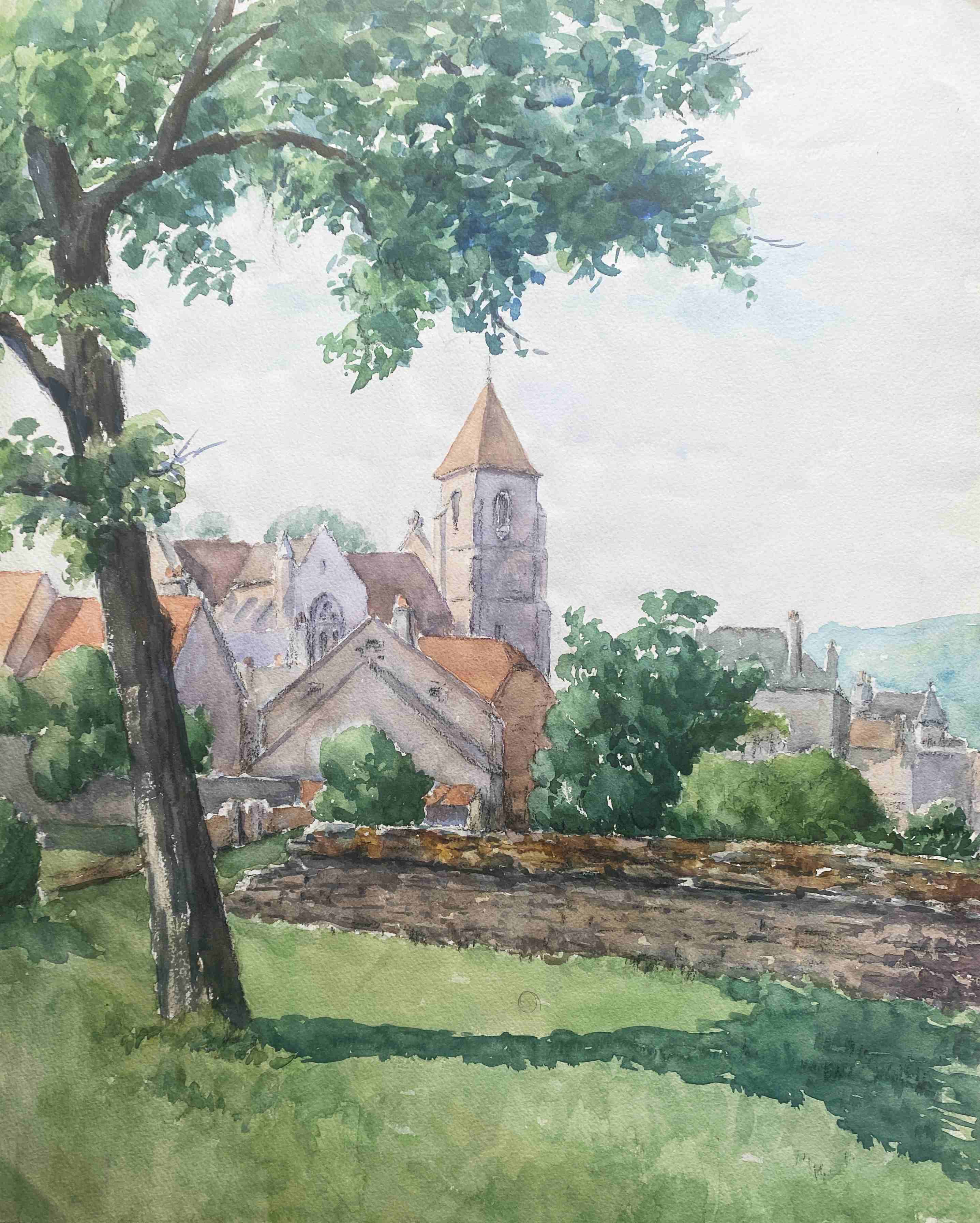 Watercolour painting Maurice Thevenin (1895-1967) Saint Seine l'Abbaye
