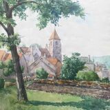 Watercolour painting Maurice Thevenin (1895-1967) Saint Seine l'Abbaye