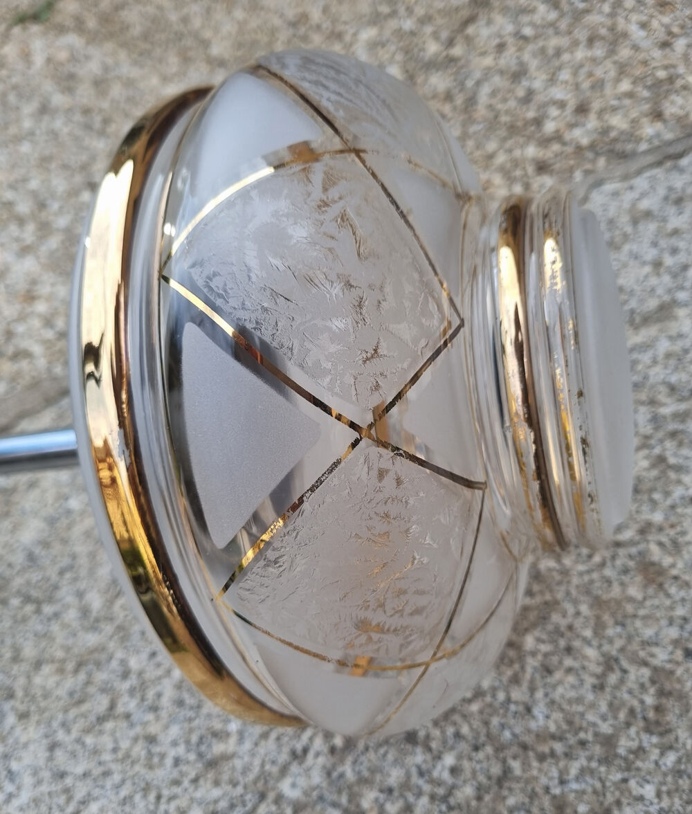 ceiling lamp, aluminum and chiseled glass, vintage, 50s
