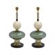 Paire de lampes de table géométriques en verre de Murano vert et blanc