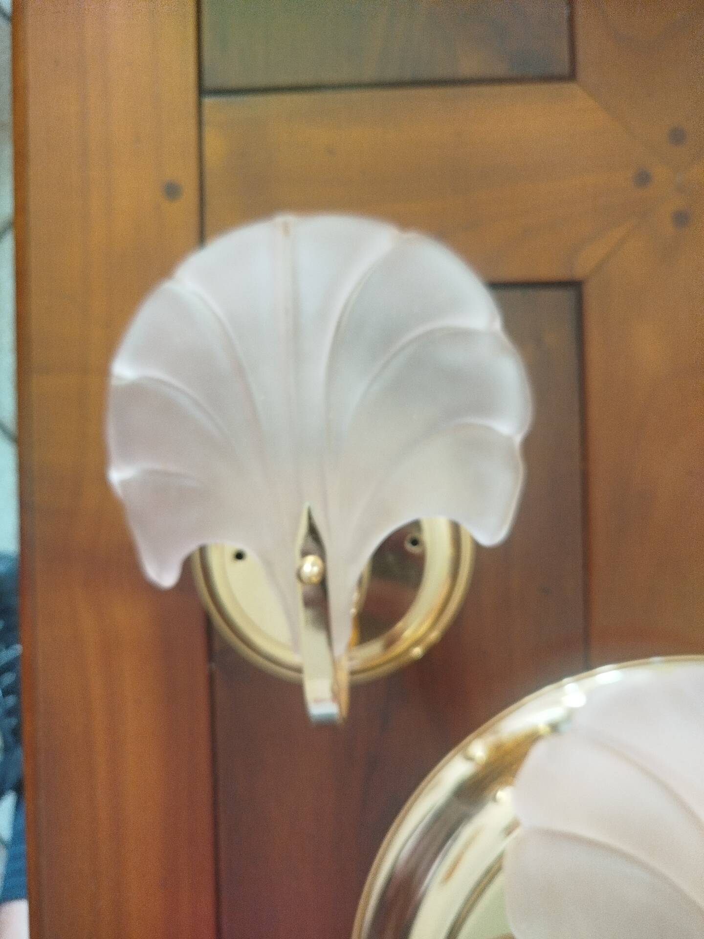 Rare set of wall sconces and shell ceiling light.
