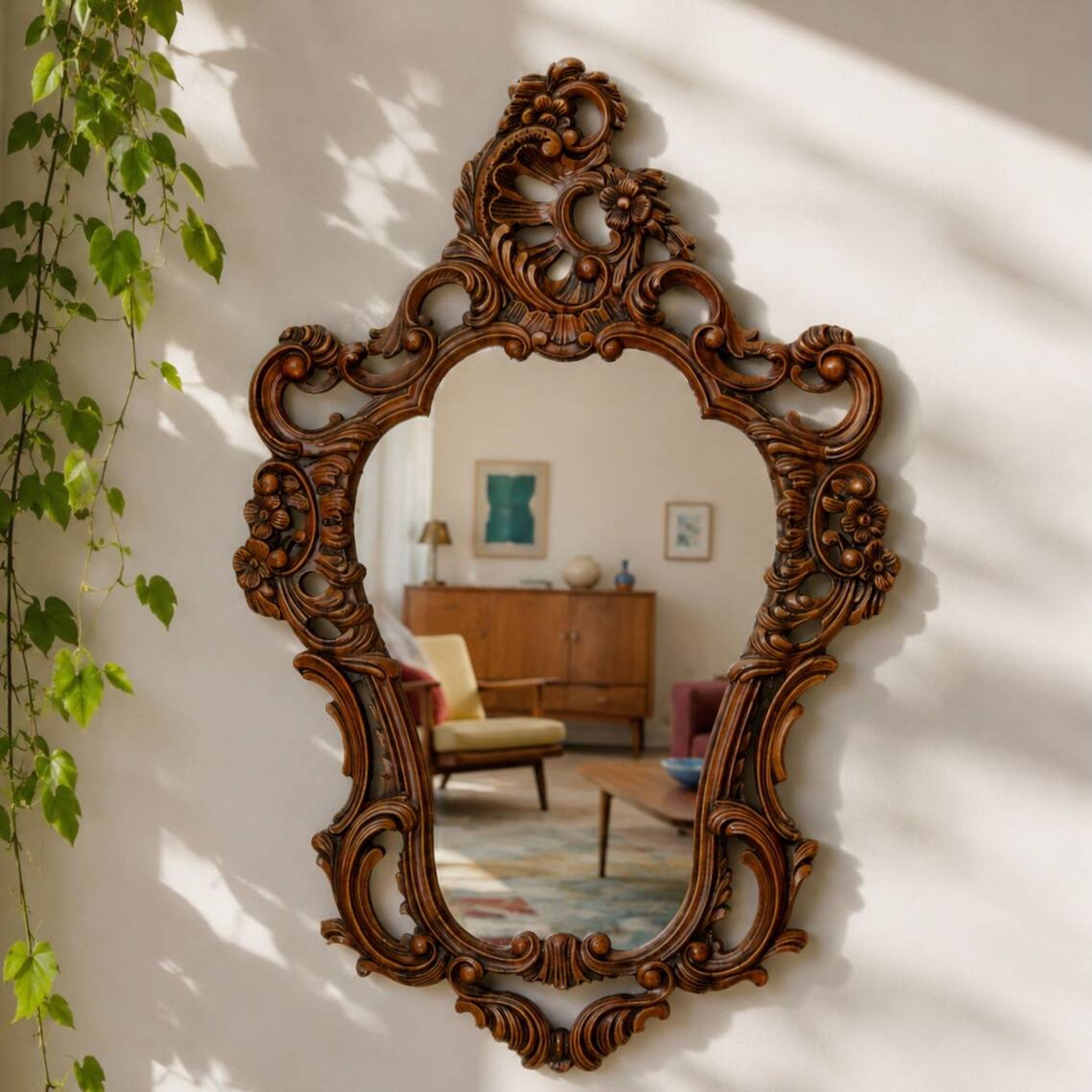Large vintage baroque mirror in Rococo Louis XV style.