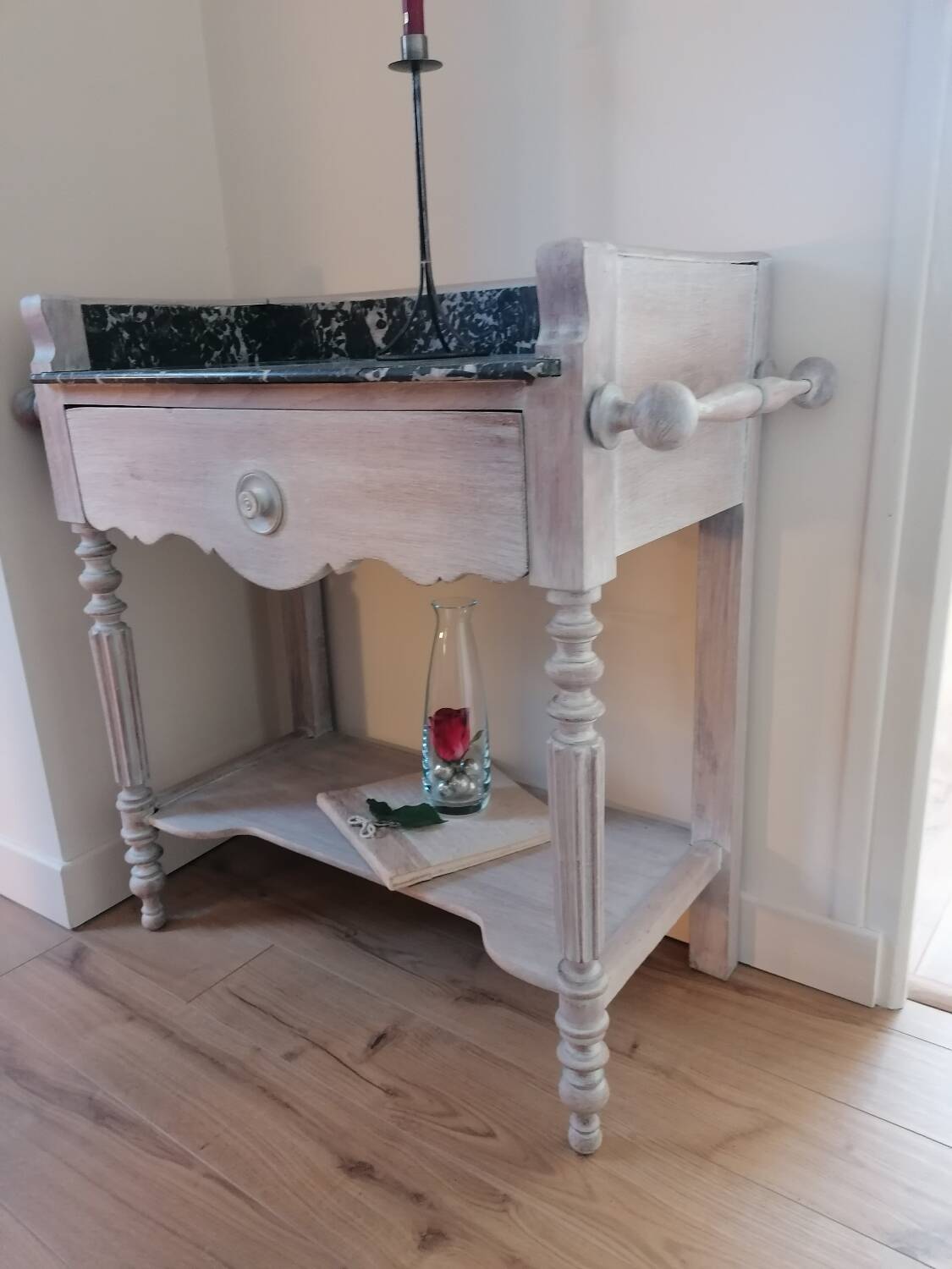 Beautiful antique dressing table, reimagined with a marble top.