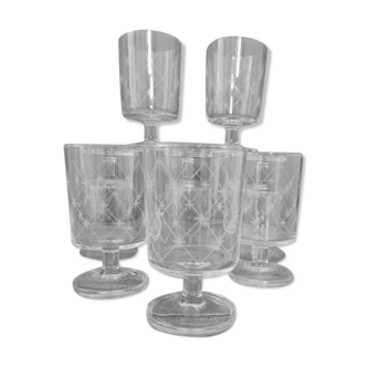 Antique foot glasses engraved 30s