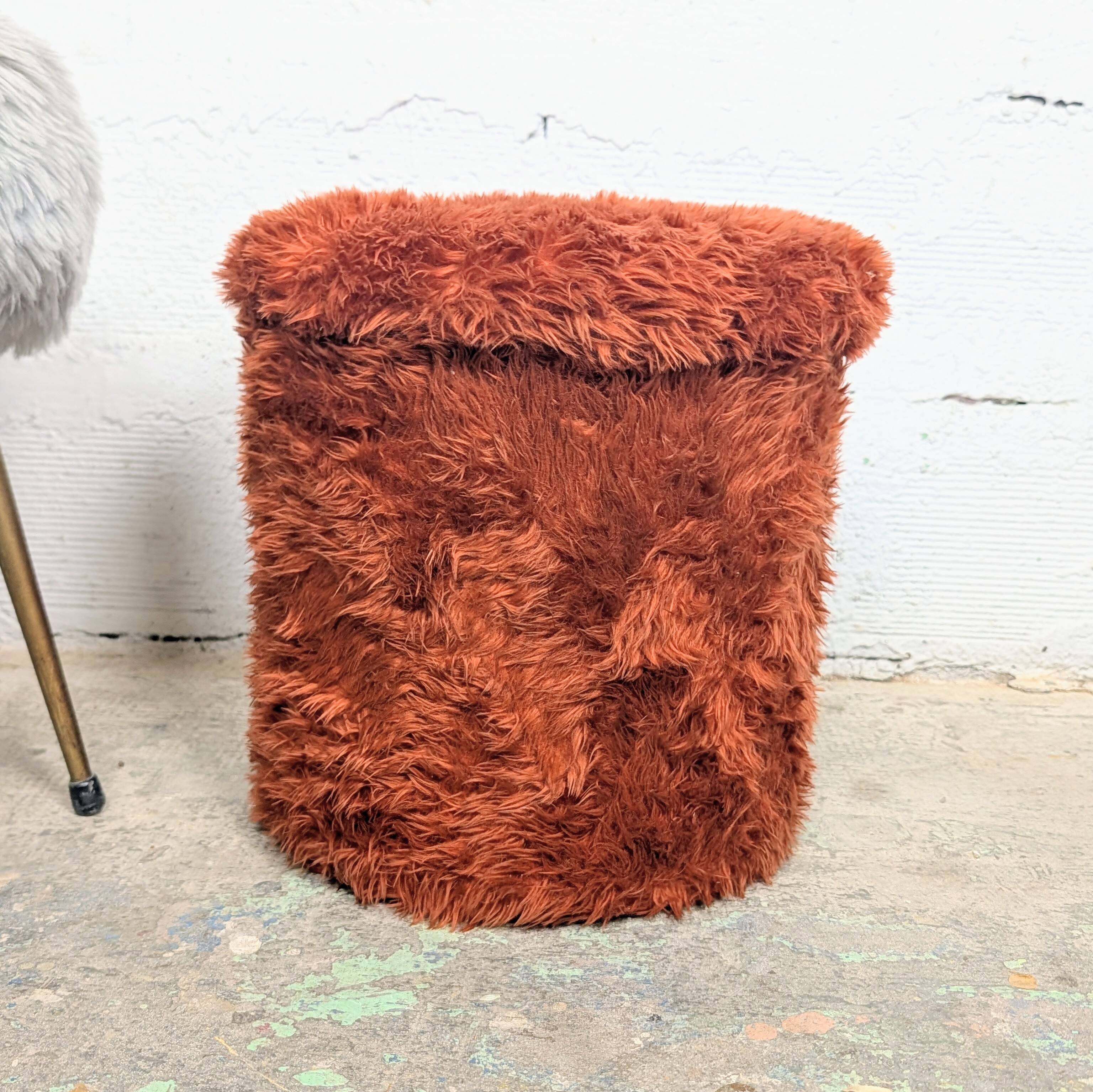 Vintage fluffy storage pouffe