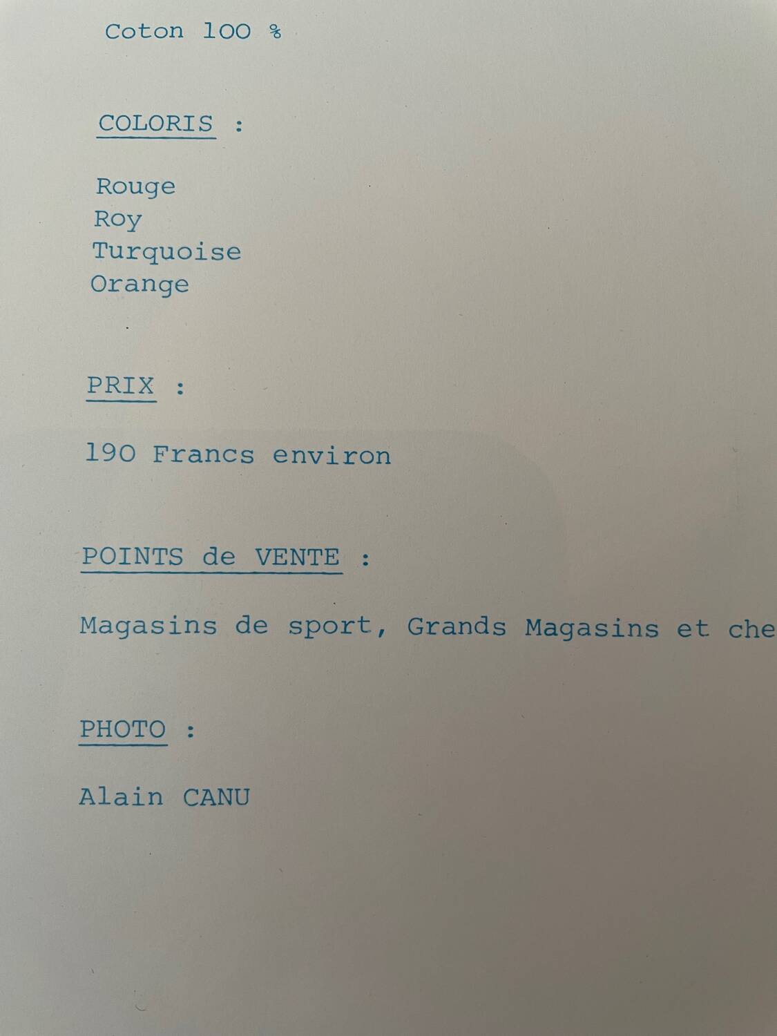 Photo publicitaire année 1986