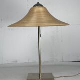 Lampe de table en laiton et rotin en roseau, Italie 1970
