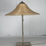 Lampe de table en laiton et rotin en roseau, Italie 1970