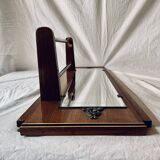 Art Deco wooden hat rack wall shelf with mirror