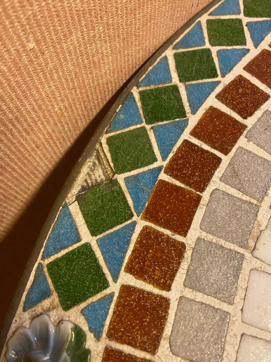 Mosaic garden table, gooseneck legs