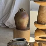 Stool, side table, cylindrical solid mango wood end table.