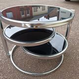 Round coffee table in glass and vintage chrome