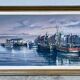 Tableau by René HUCHET, boats in the port of Le Croisic (Brittany) vintage 1950.