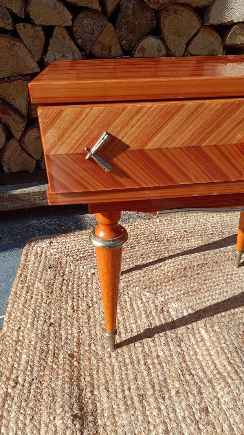 Pair of cherry wood marquetry bedside tables