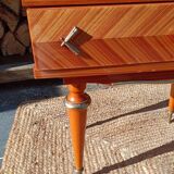 Pair of cherry wood marquetry bedside tables