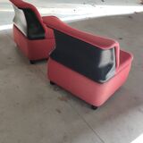 Pair of red tweed and black vinyl armchair