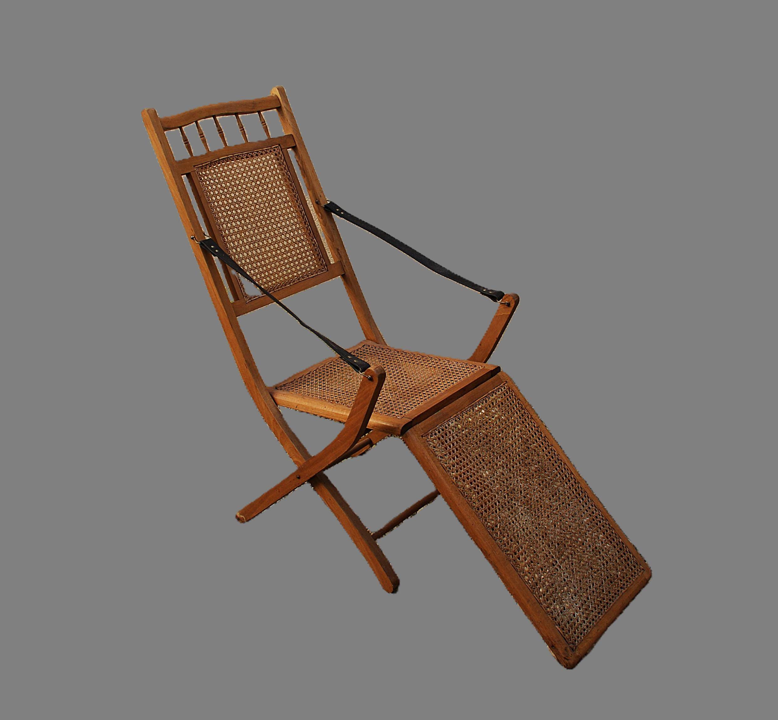 19th-century caned chaise longue in colonial style