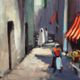 Original Swedish Oil on Canvas – “In the Street” by Unknown Artist – Vintage & Framed