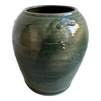 Vintage green glazed ceramic studio pottery vase