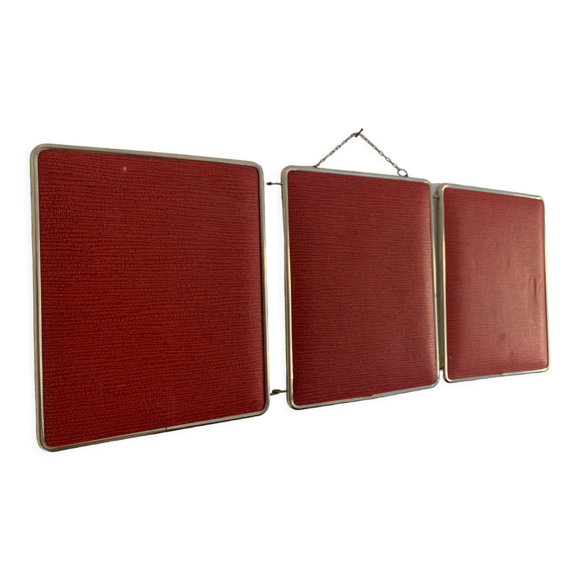 Vintage mirror 1960 triptych barber red brick - 30 x 77 cm