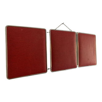 Vintage mirror 1960 triptych barber red brick - 30 x 77 cm