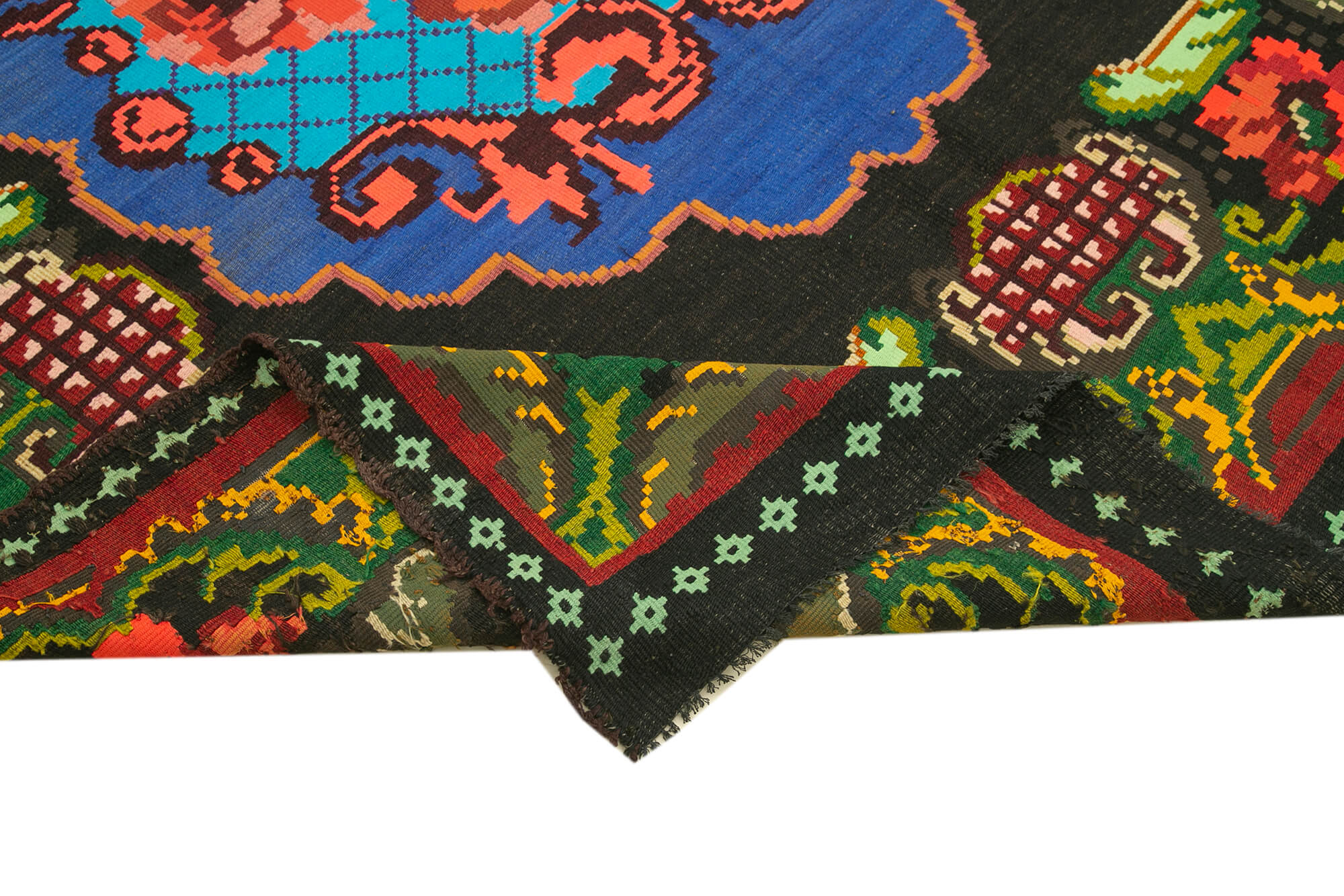 Handmade Vintage Moldovian Black Kilim 200 cm