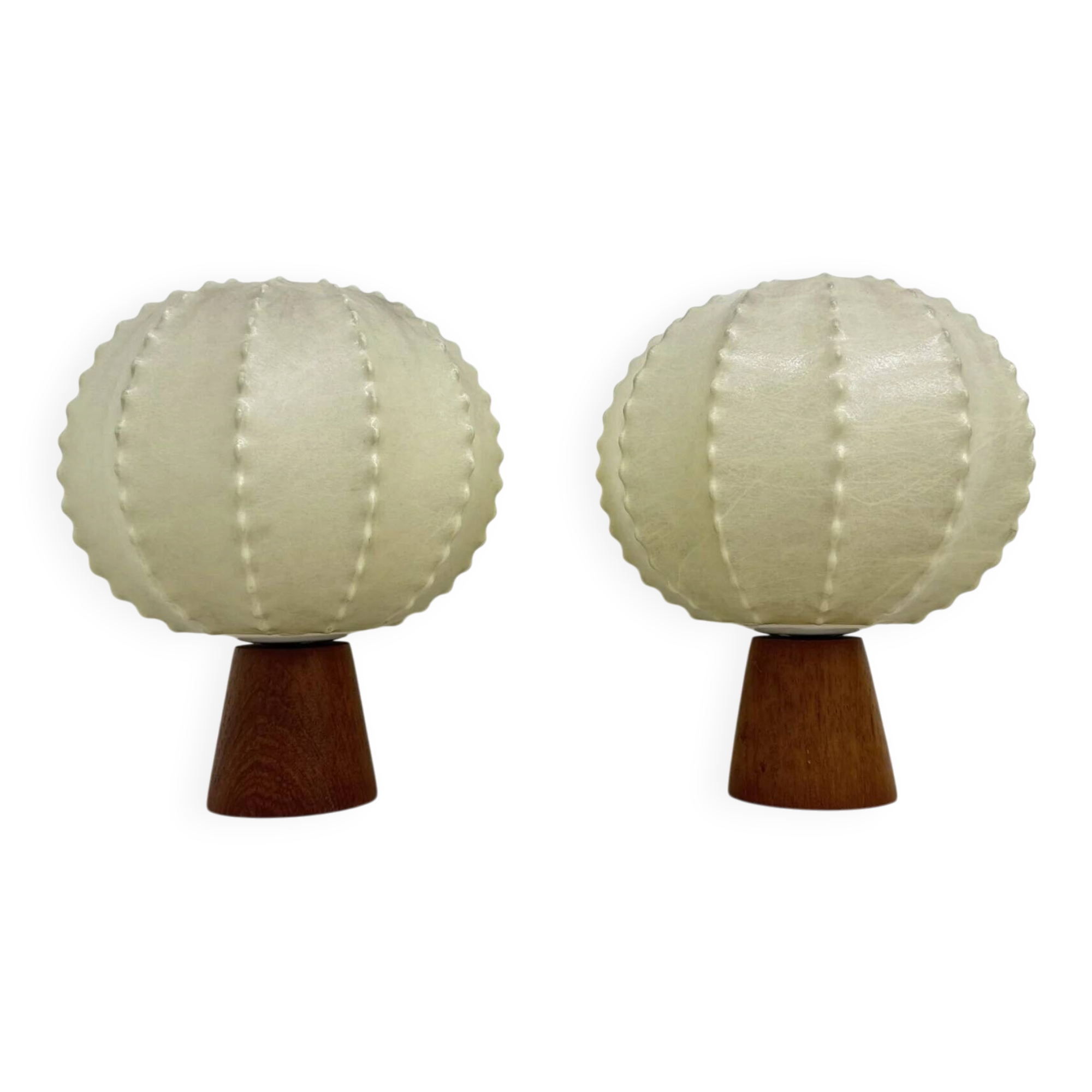 Pair of Goldkant Leuchten cocoon with teak base table lamps, 1970s