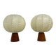 Pair of Goldkant Leuchten cocoon with teak base table lamps, 1970s