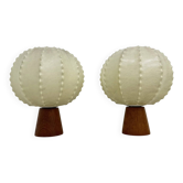 Paire de lampes de table Goldkant Leuchten cocoon avec base en teck, années 1970.
