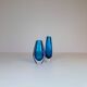Pair of heavy crystal vases by Orrefors Mid-Century Modern by Sven Palmqvist, light blue.