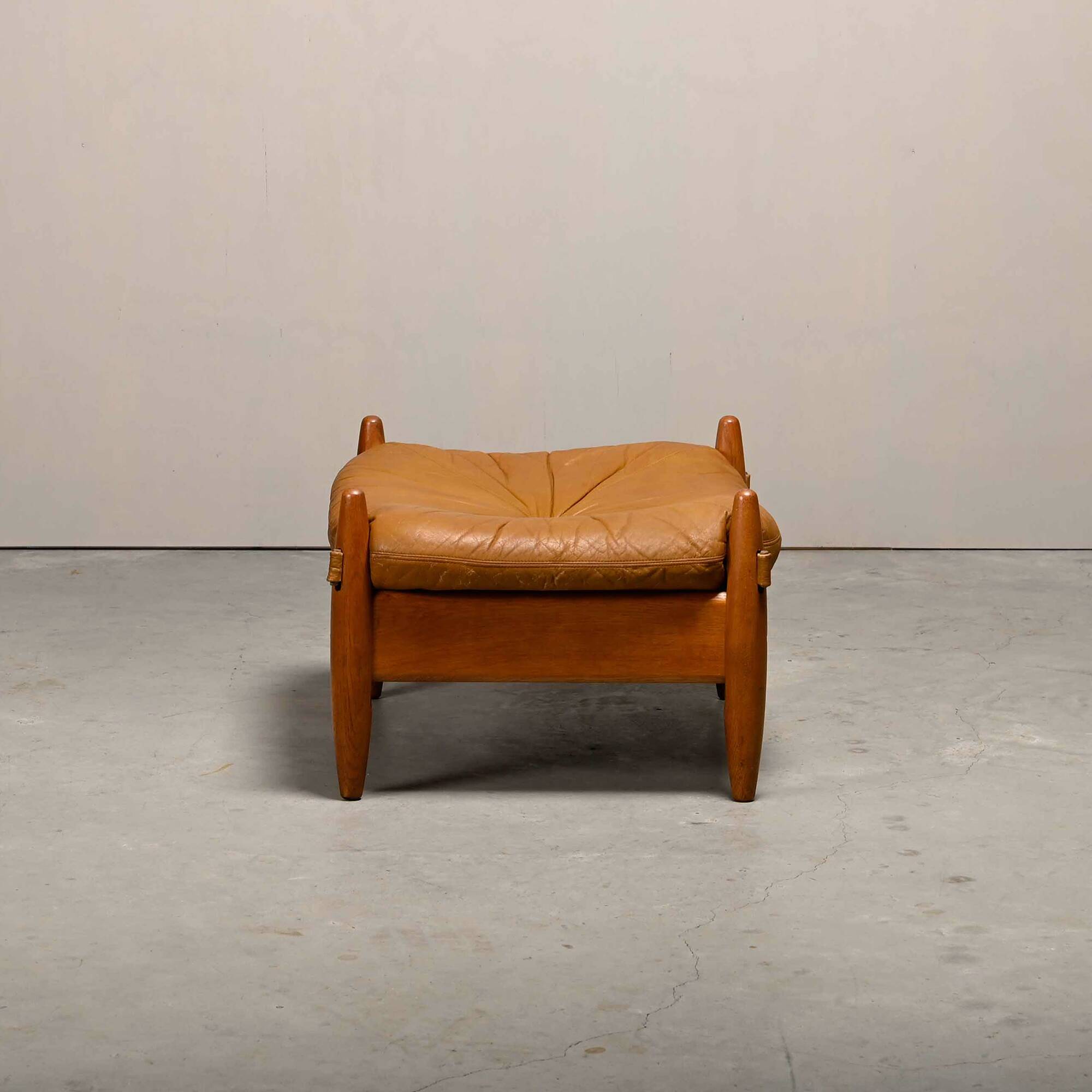 Brazilian Stool Ottoman Oak and Leather in the style of Sergio Rodrigues