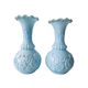 Paire de vases en opaline de foire bleue Vallérysthal Portieux à décor de roses