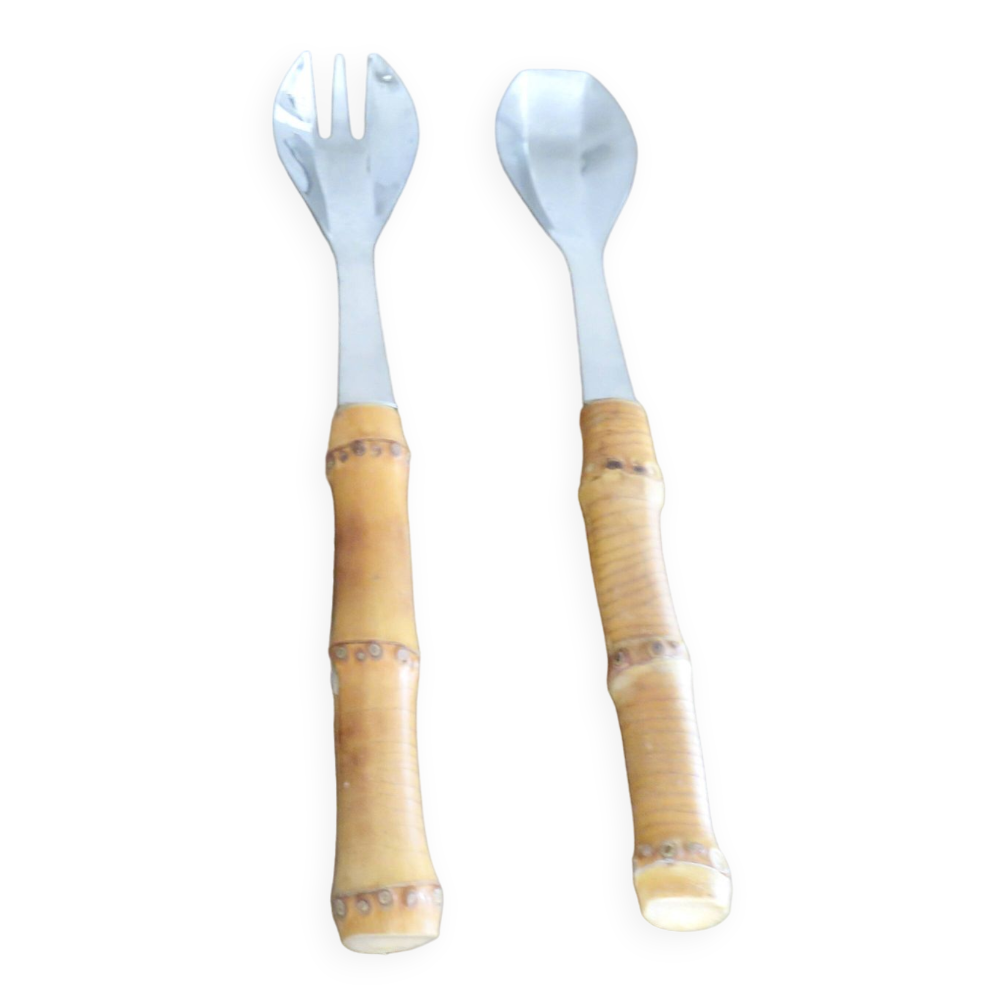 Bamboo handle salad servers from the 60s