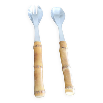Bamboo handle salad servers from the 60s