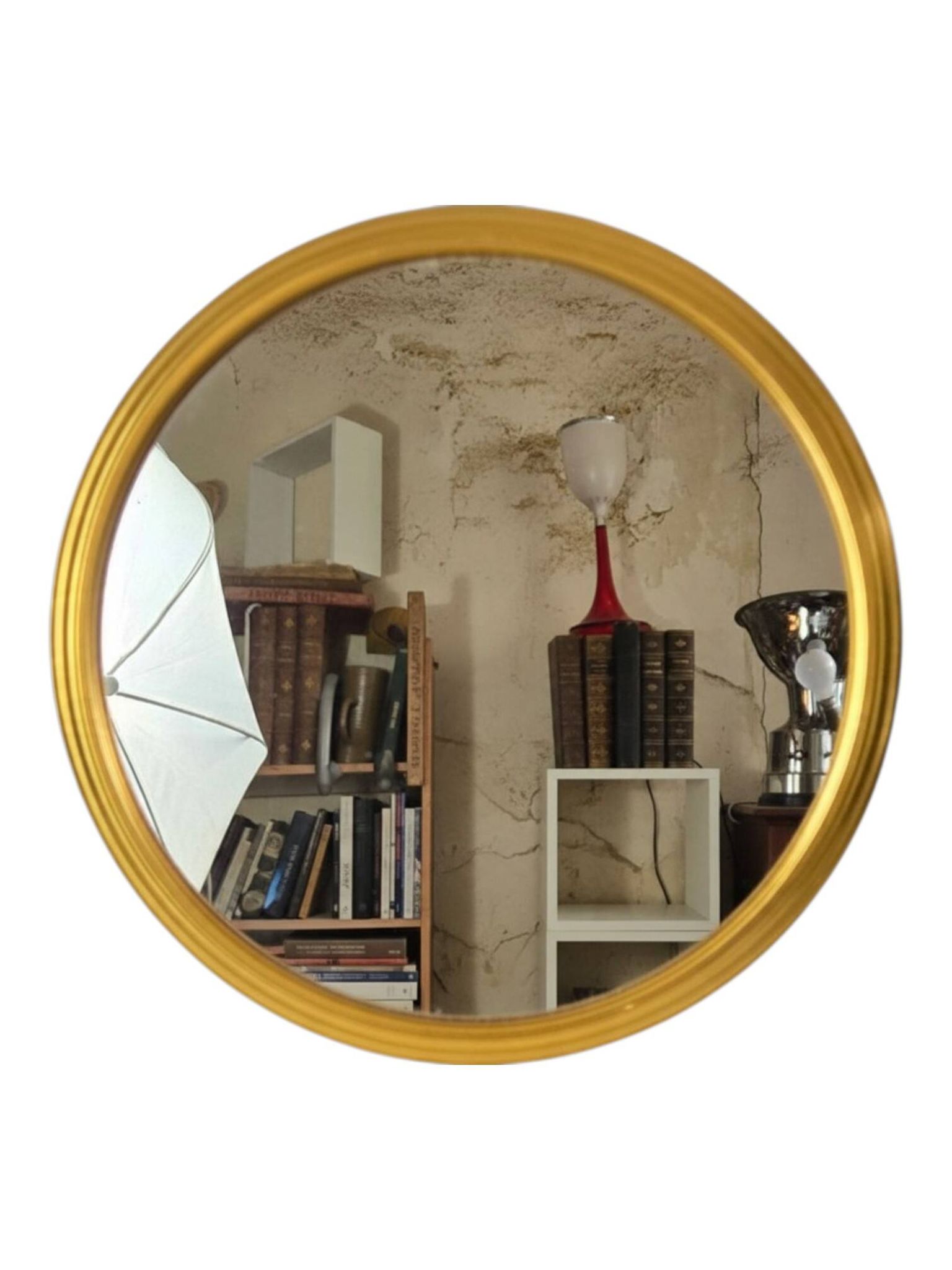 Round mirror tray in gold metal D.23