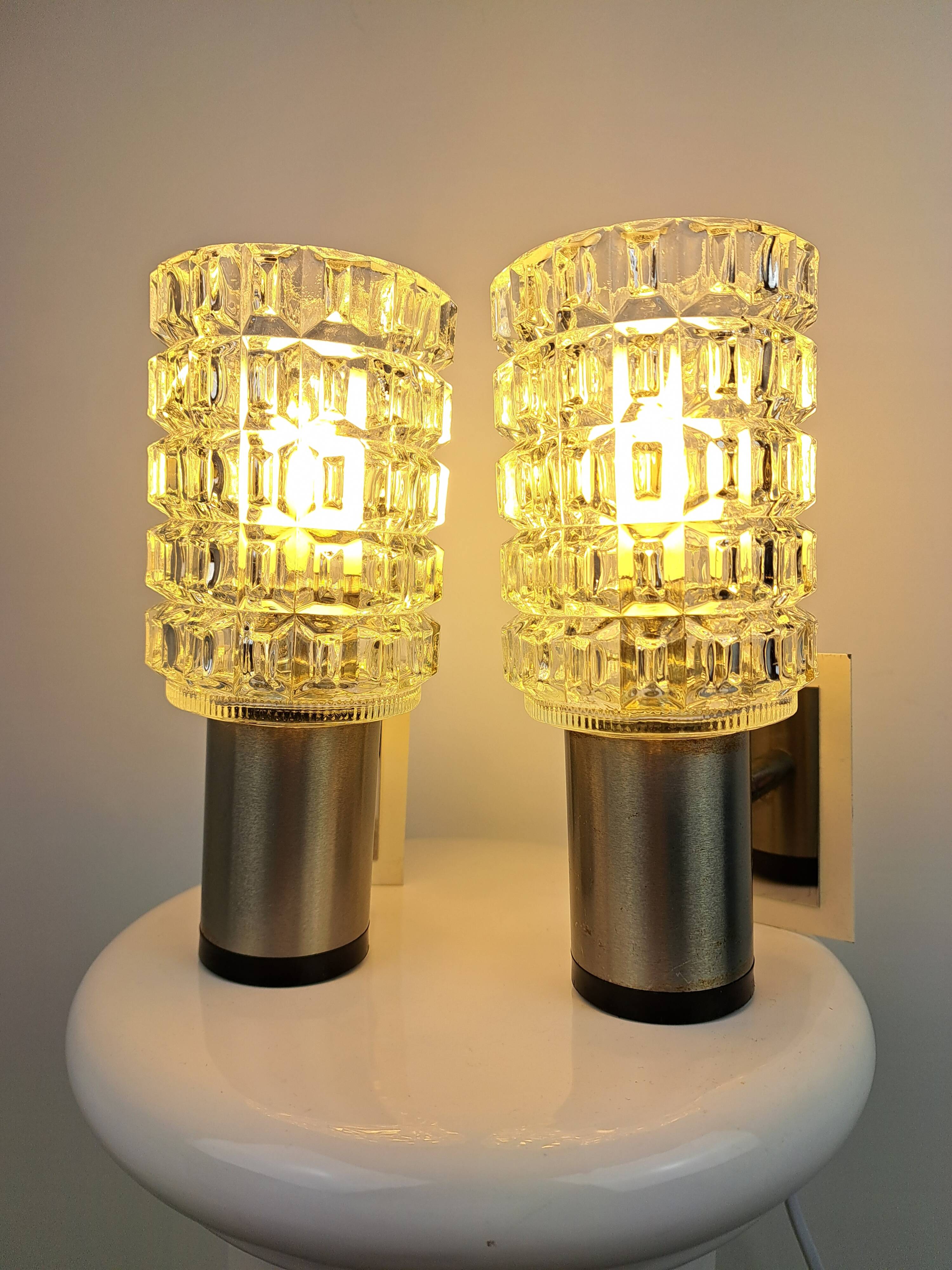 Pair of 70s glass wall lamps by Targetti Sankey