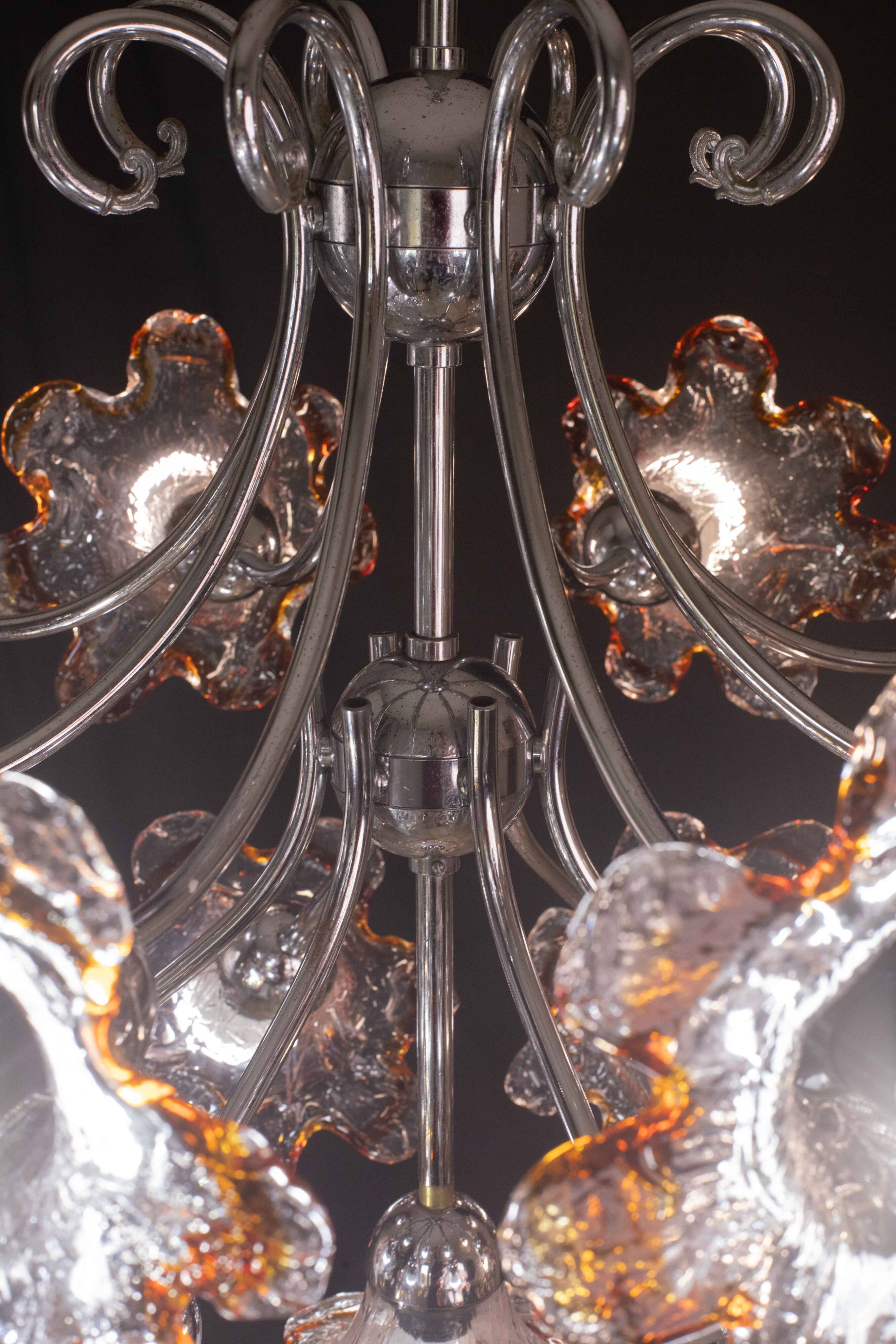 Murano Multicolor Sputnik Flowers Chandelier by Mazzega, 1970s