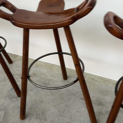 Vintage Sergio Rodrigues style bar stool, solid wood saddle stool, Brazilian modern