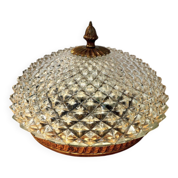 Plafonnier ananas vintage - verre presse diamants - hobnail