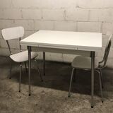 Gray strillee white formica table with 2 chairs 60s