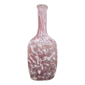 Old square vase or carafe in pink Clichy style chiseled blown glass paste