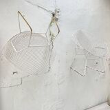 Pair of armchairs in white patinated mesh metal.